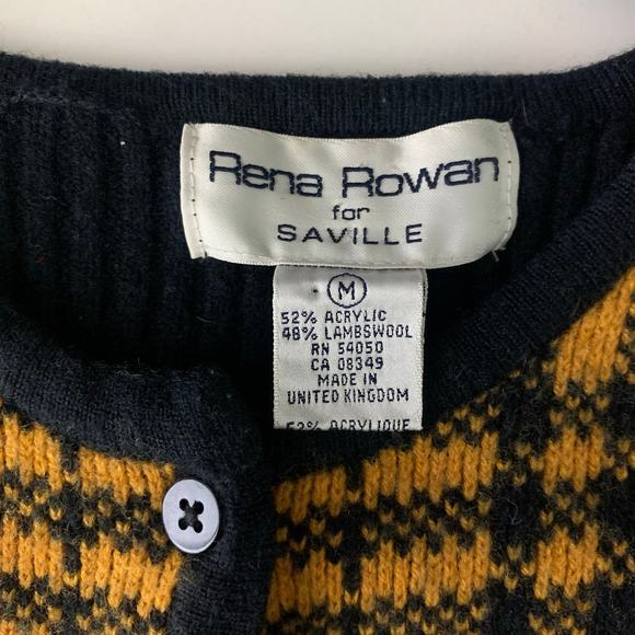 RENA ROWAN Vest Medium Vintage Lambswool Blend Knit‎ Plaid Sweater Button Down - Picture 8 of 10